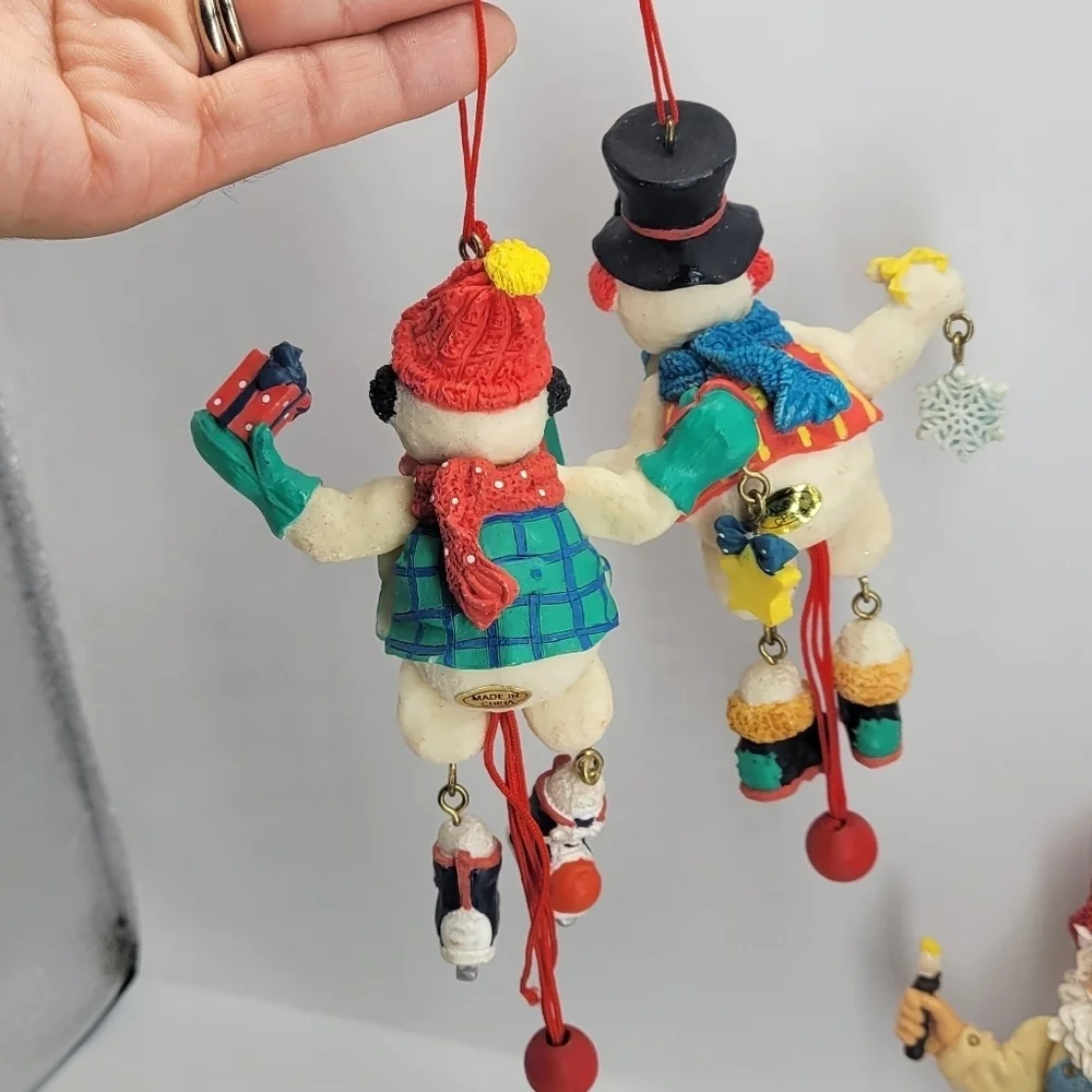 Christmas Tree Ornament Set of 4 Snowman Santa Legs Arms FLexiible Handpainted